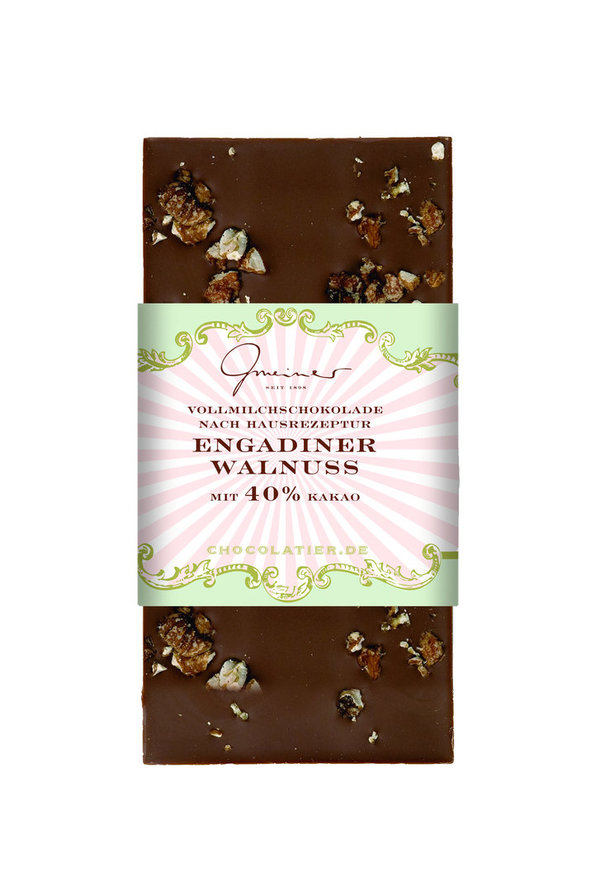 Gmeiner handgeschöpfte Schokolade - ENGADINER WALLNUSS 40 % Kakao 100g