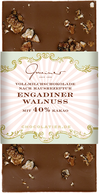 Gmeiner handgeschöpfte Schokolade - ENGADINER WALLNUSS 40 % Kakao 100g