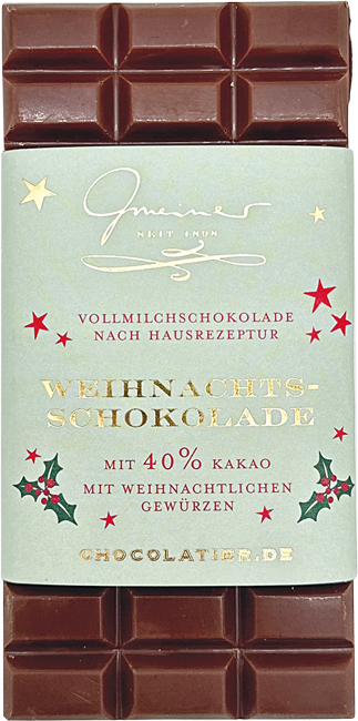 Gmeiner handgeschöpfte Schokolade - Weihnachtsschokolade 40 % Kakao 100g